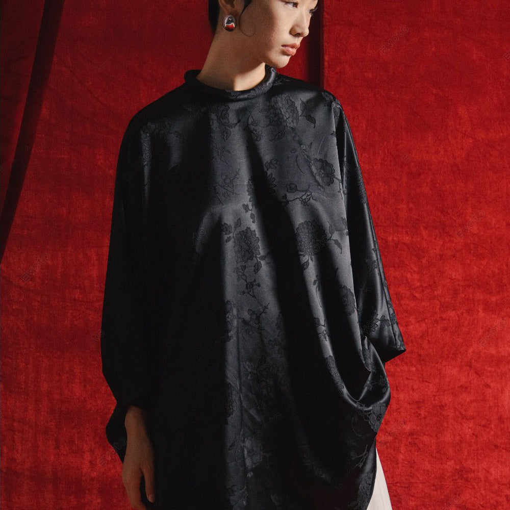 Bich Tam Straight Mock Neck Silk Top