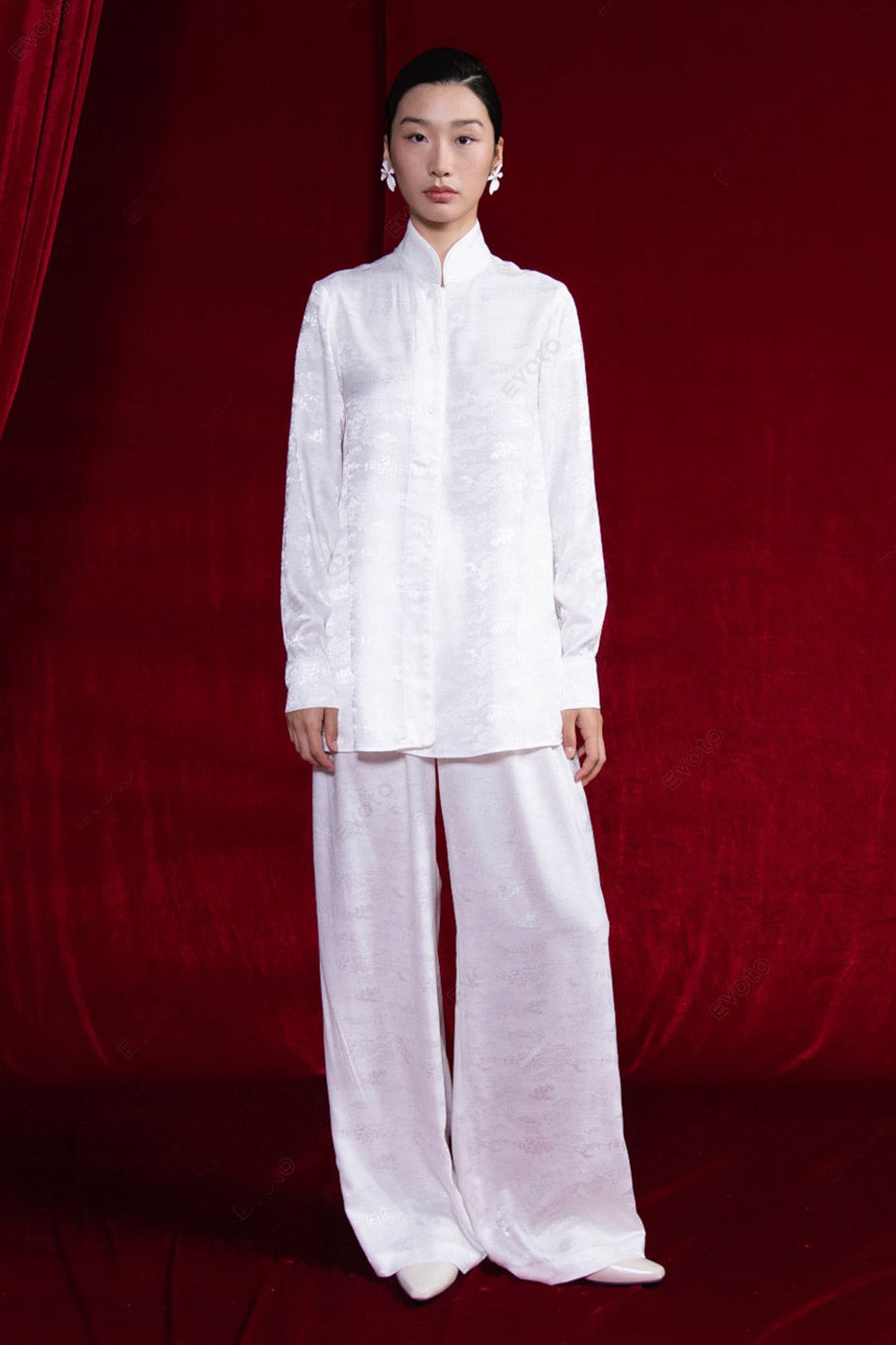 Cam Vien Straight Wide Leg Silk Floor Length Pants