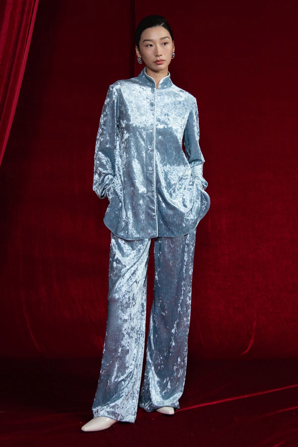 Cam Vien Straight Wide Leg Silk Floor Length Pants