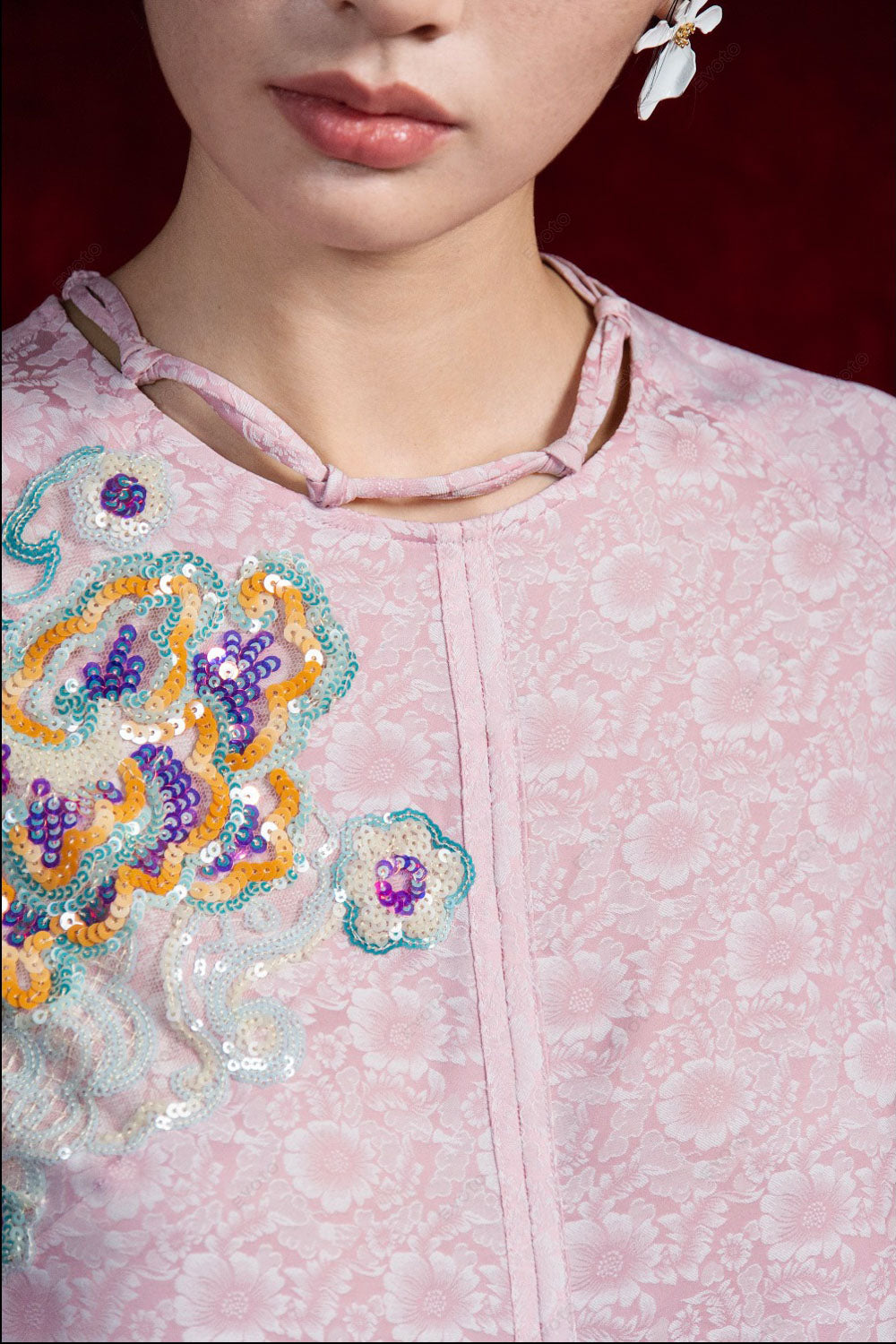 Thuyen Quyen Straight Front Slit Silk Top