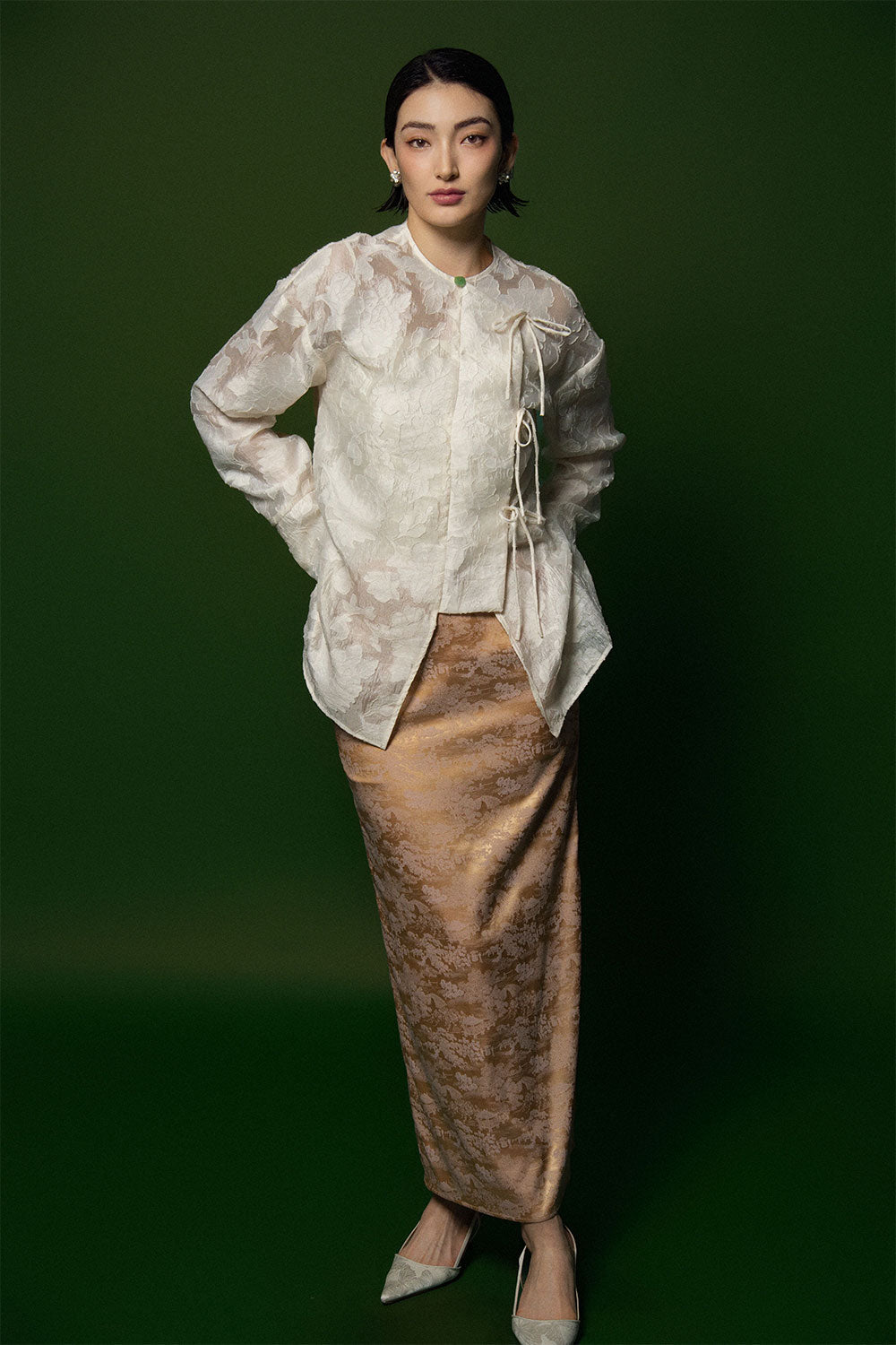 Thanh Lieu Straight Side Pocket Silk Ankle Length Skirt