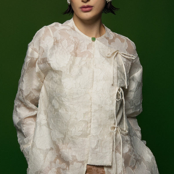 Thanh Lieu Wrap Cuff Sleeved Organza Top