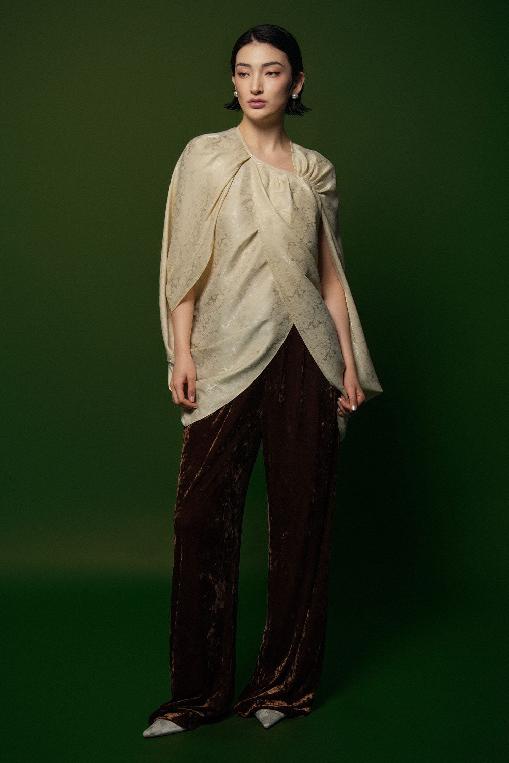 Thach Thao Tulip Cape Sleeved Silk Top