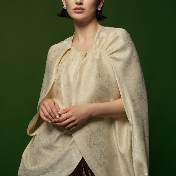 Thach Thao Tulip Cape Sleeved Silk Top