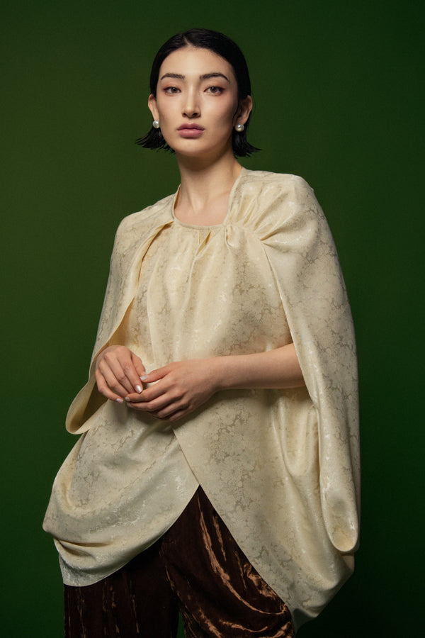 Thach Thao Tulip Cape Sleeved Silk Top