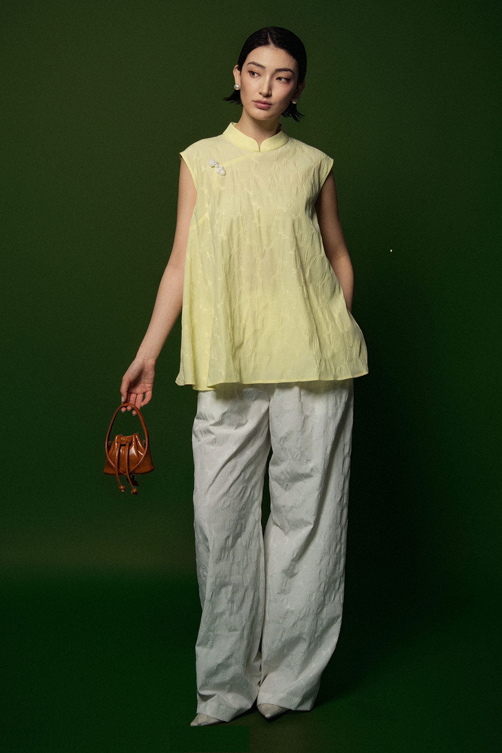 Nhat Ha Trapezoid Cap Sleeved Raw Fabric Top