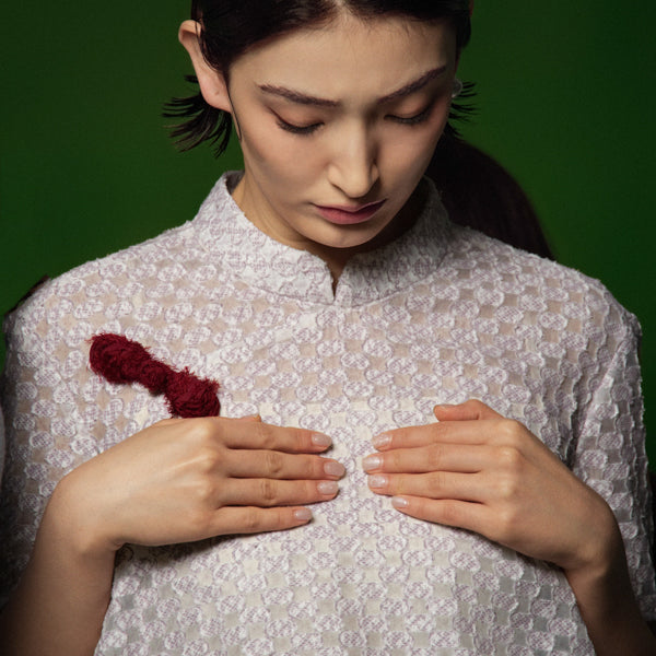 Lam Khue Trapezoid Mandarin Neck Raw Fabric Top