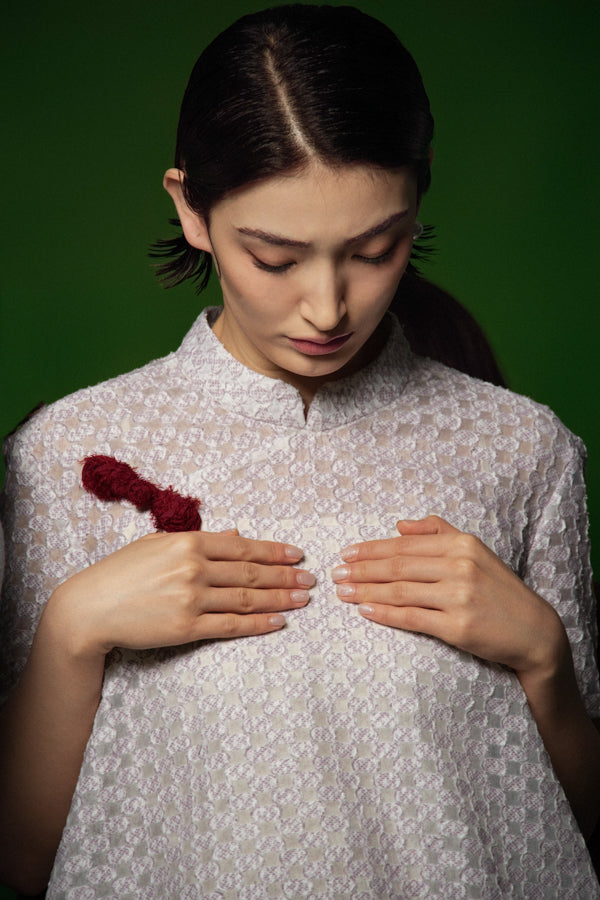 Lam Khue Trapezoid Mandarin Neck Raw Fabric Top