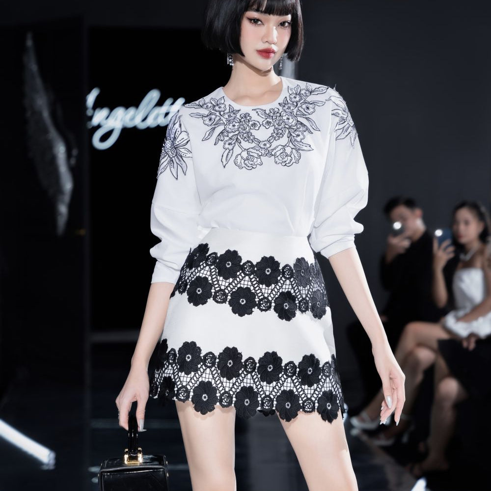 Trefle A-line Floral Taffeta Mini Skirt