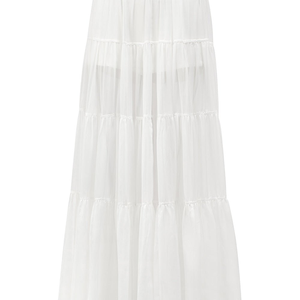 Viorein A-line Tiered Georgette Maxi Skirt