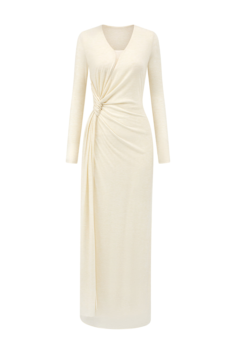 Golden V-Neck Draped Maxi Dress