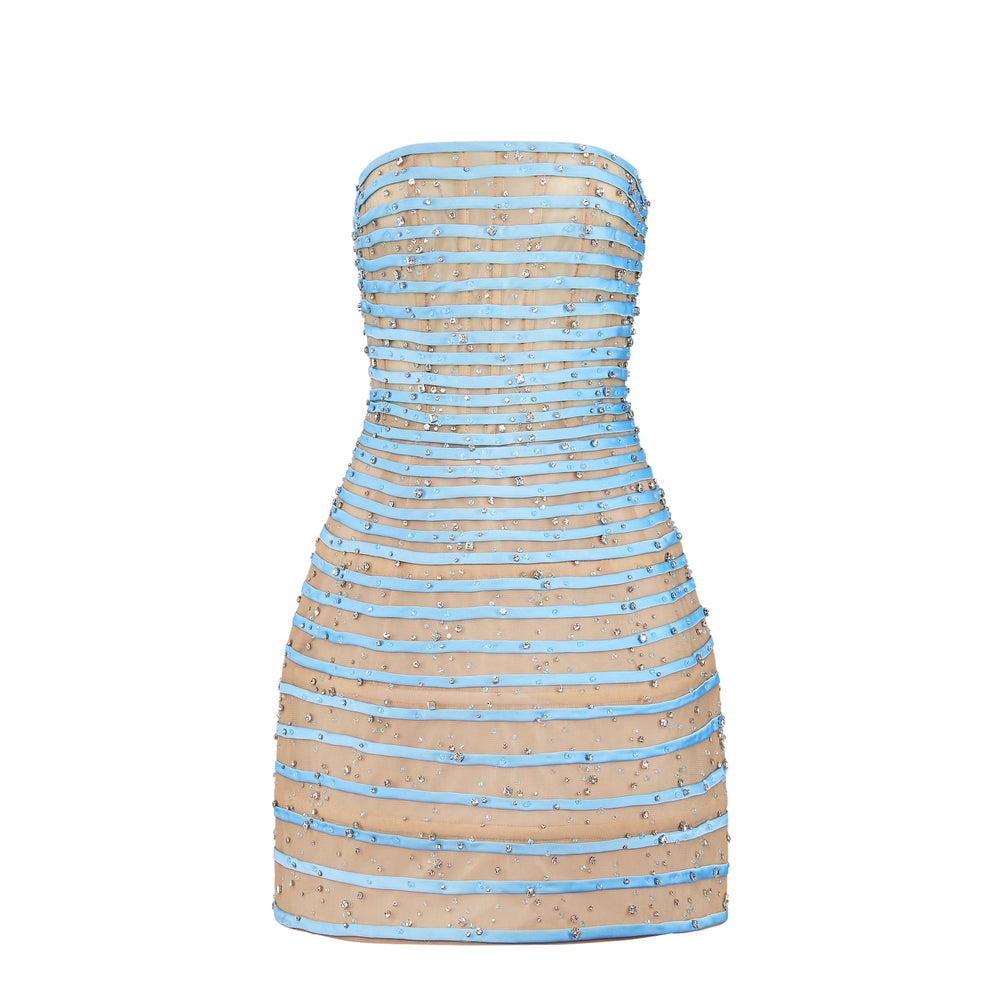 Ivara A-line Straight Across Neck Chiffon Mini Dress