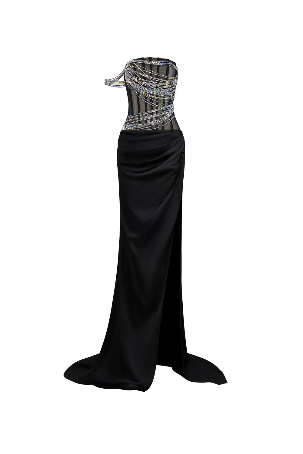 Sierra Sheath Side Slit Mesh Silk Floor Length Dress