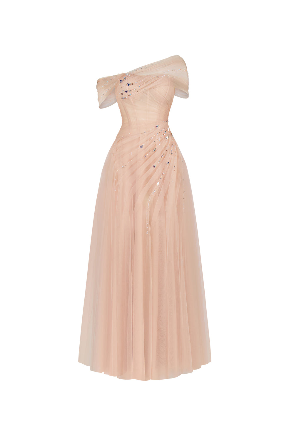 Floréa A-line Asymmetric Sleeved Tulle Floor Length Dress