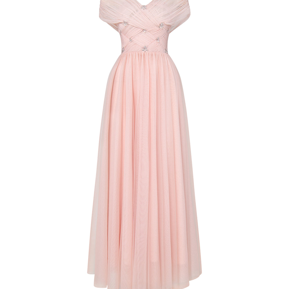 Serinna A-line V-Neck Tulle Midi Dress