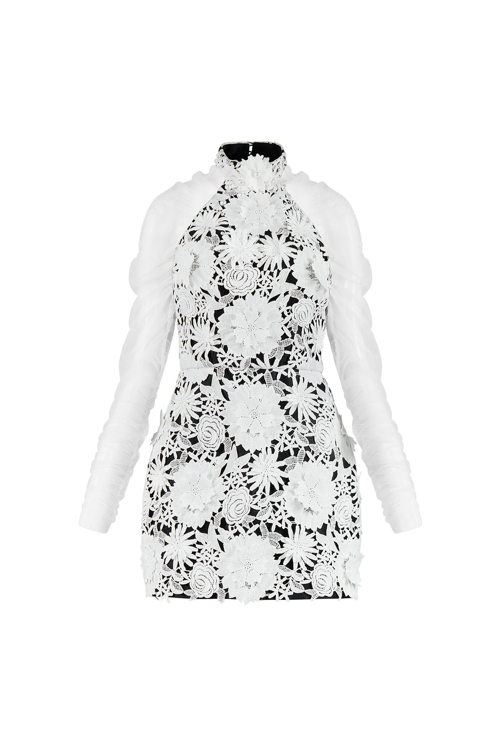 Petalia A-line Halter Neck Lace Mini Dress