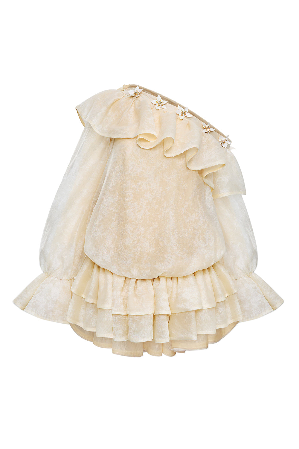 Lavallière Asymmetric Neck Applique Mini Dress