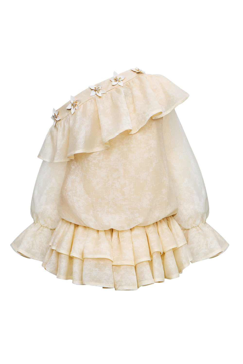 Lavallière Asymmetric Neck Applique Mini Dress