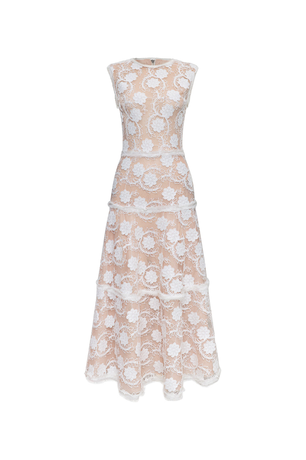 Seraphine Round Neck Lace Midi Dress