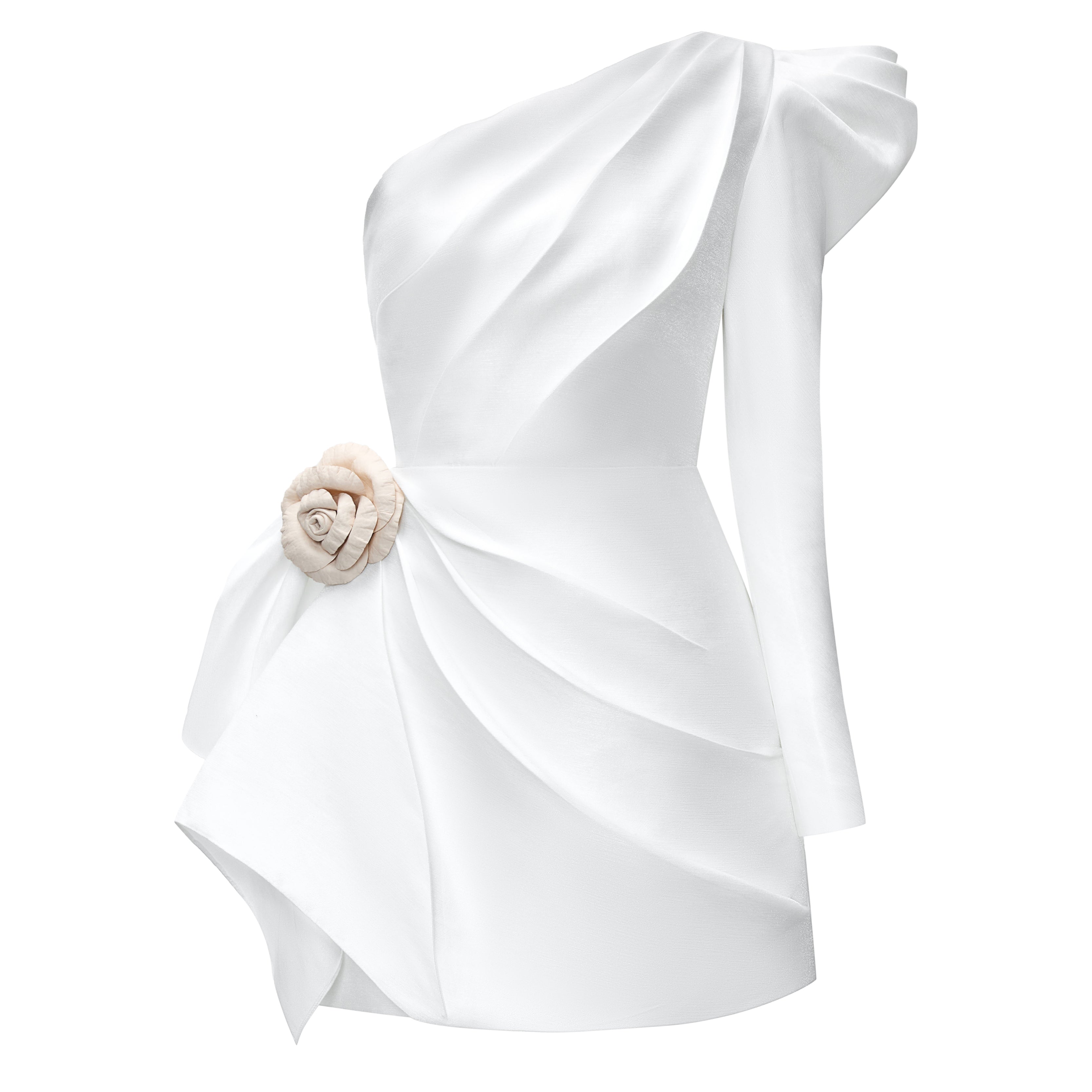 Aveline A-line One Shoulder Taffeta Silk Mini Dress