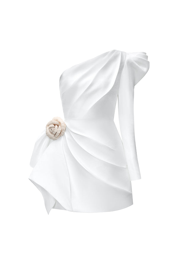 Aveline A-line One Shoulder Taffeta Silk Mini Dress