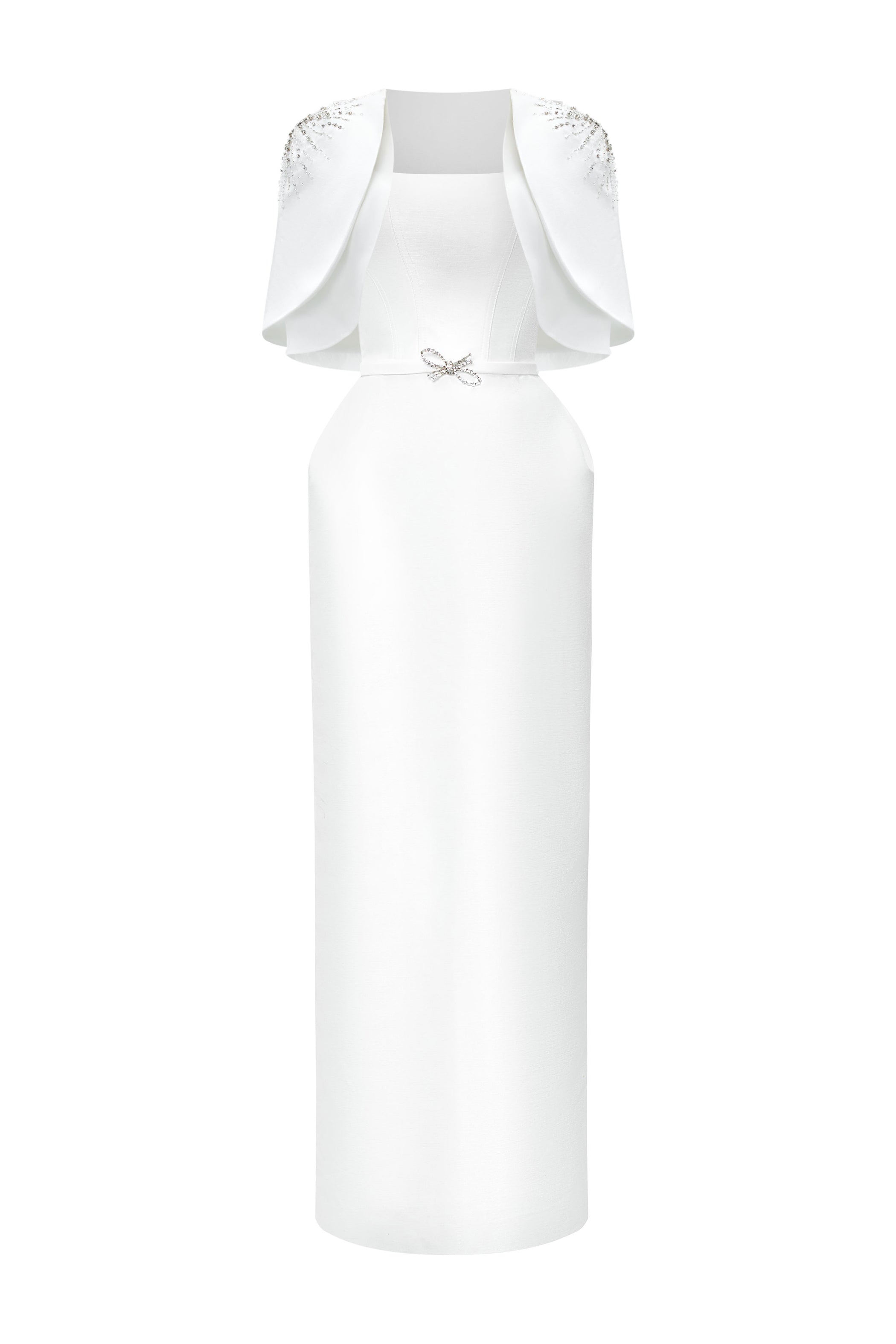 Marcele Pegged Square Neck Taffeta Maxi Dress