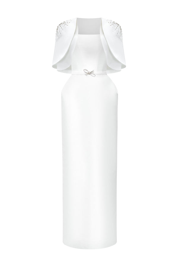 Marcele Pegged Square Neck Taffeta Maxi Dress