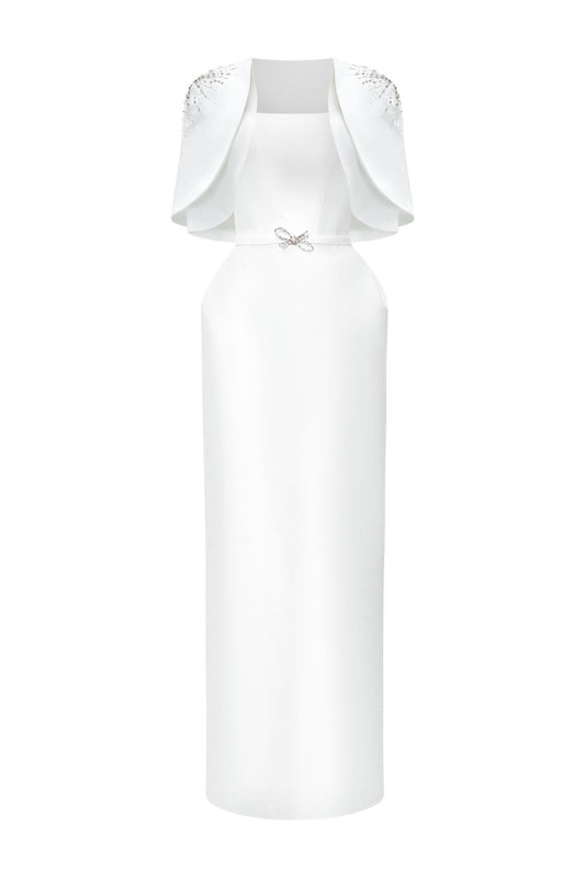 Marcele Pegged Square Neck Taffeta Maxi Dress