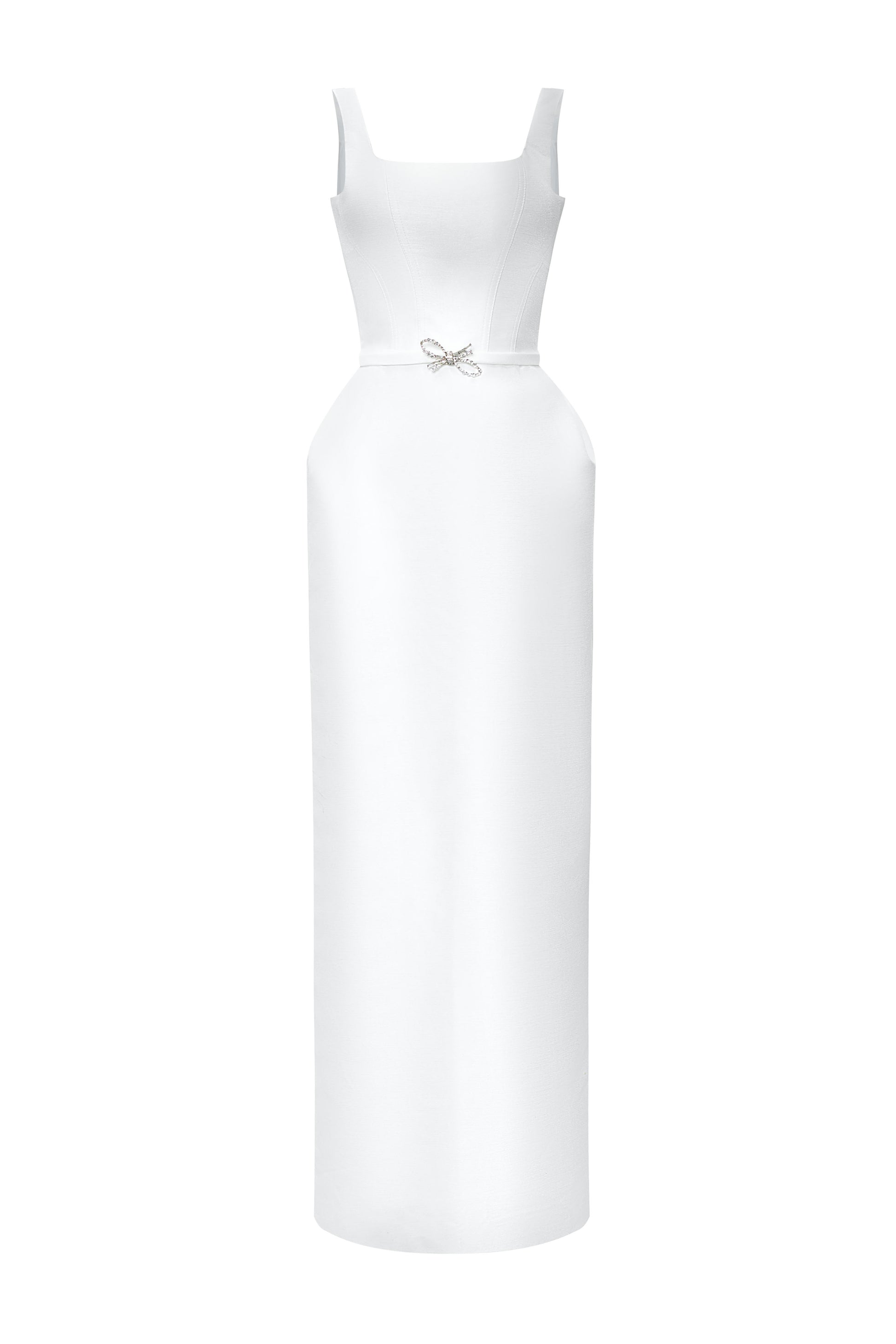 Marcele Pegged Square Neck Taffeta Maxi Dress