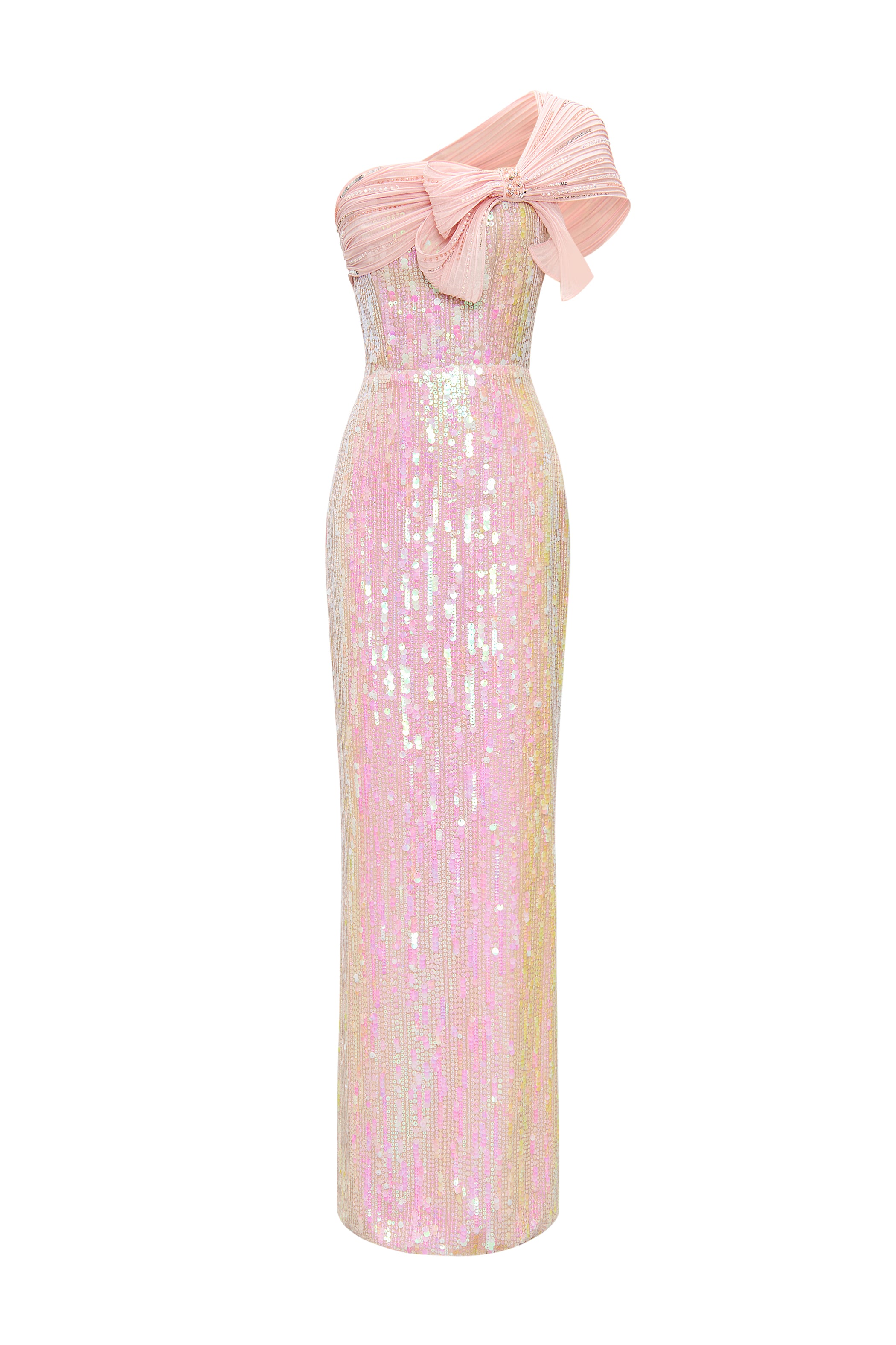 Astrelle Asymmetric Neck Sequin Maxi Dress