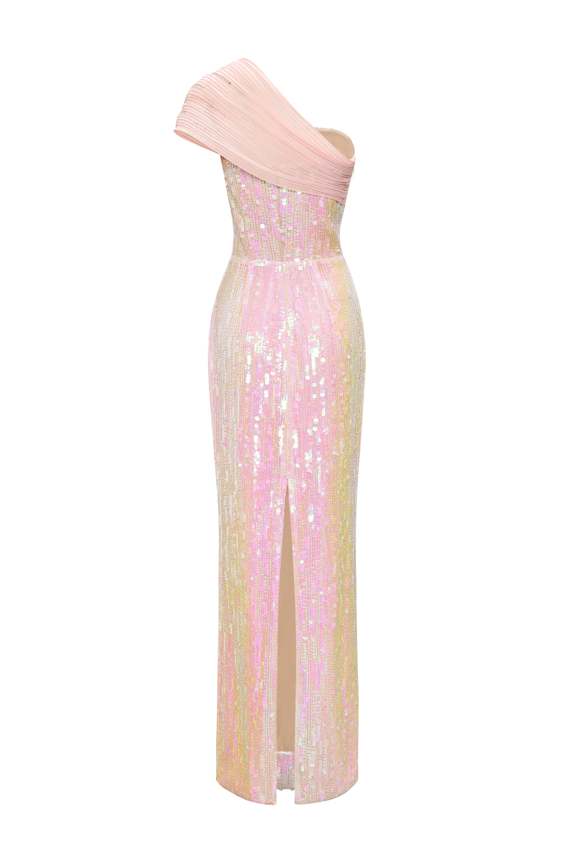 Astrelle Asymmetric Neck Sequin Maxi Dress