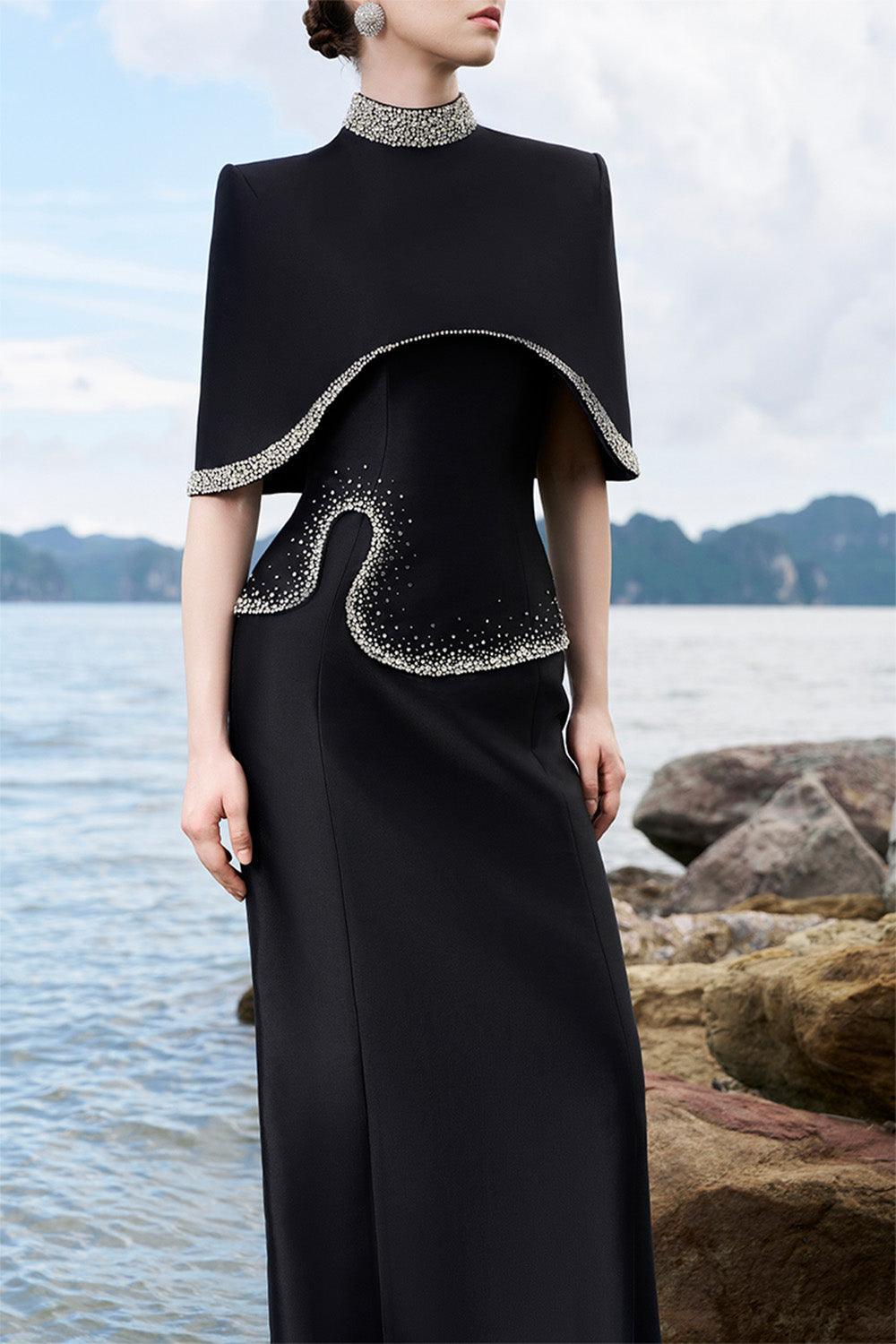 Ramsey Cropped High Neck Velvet Cape