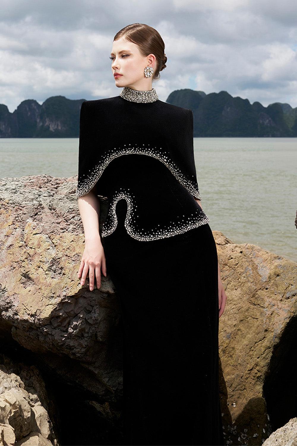 Ramsey Cropped High Neck Velvet Cape