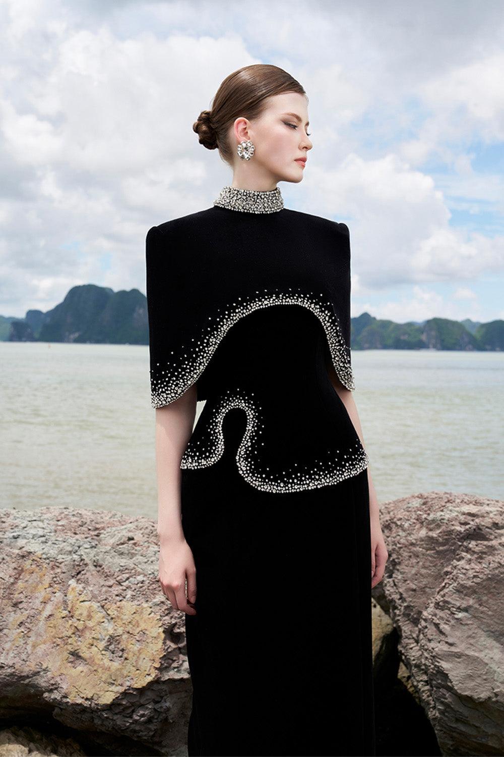 Ramsey Cropped High Neck Velvet Cape