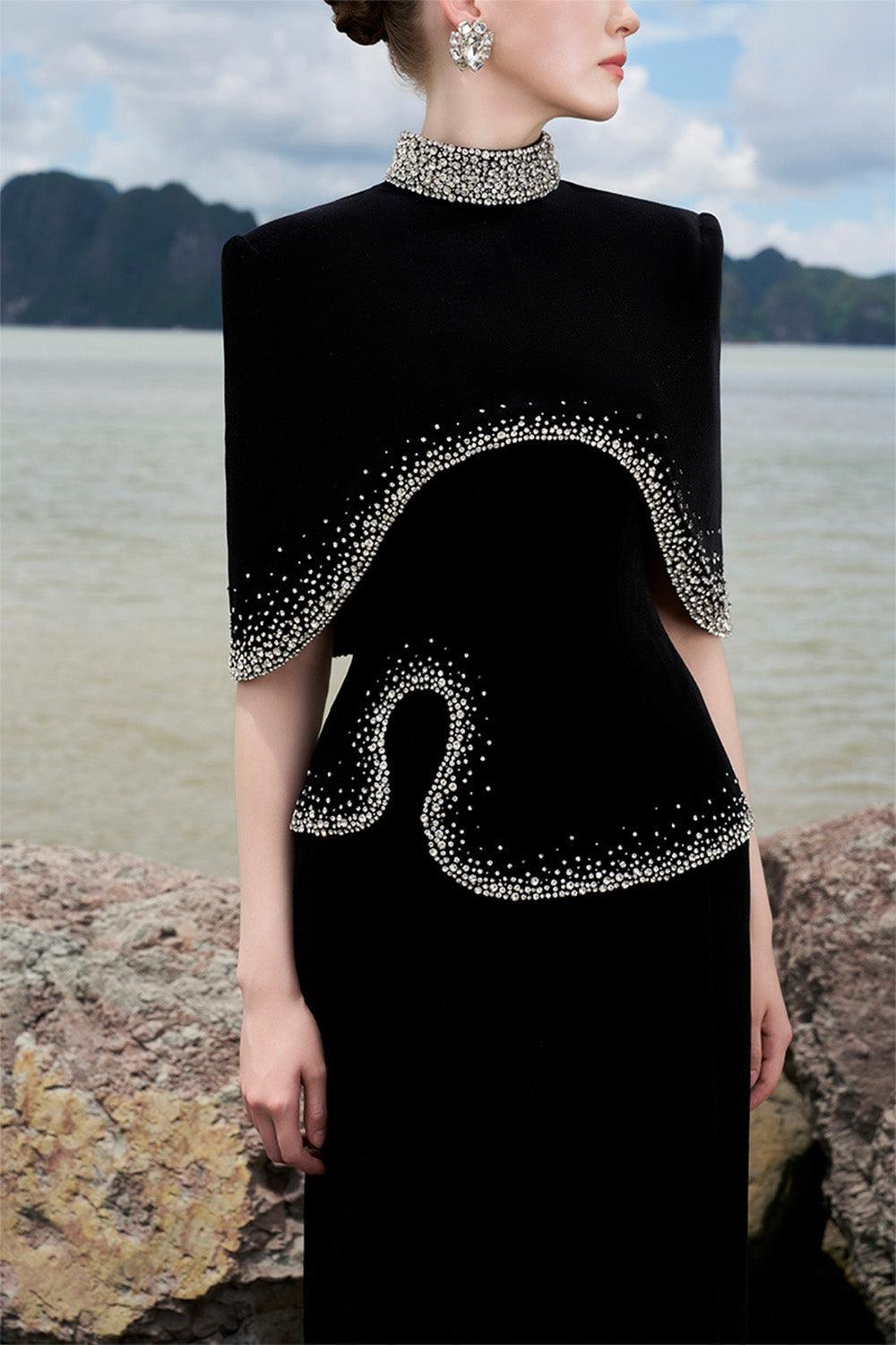 Ramsey Cropped High Neck Velvet Cape