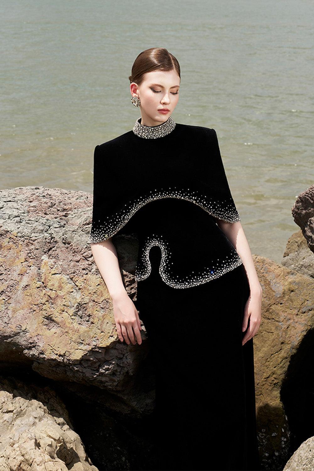 Ramsey Cropped High Neck Velvet Cape