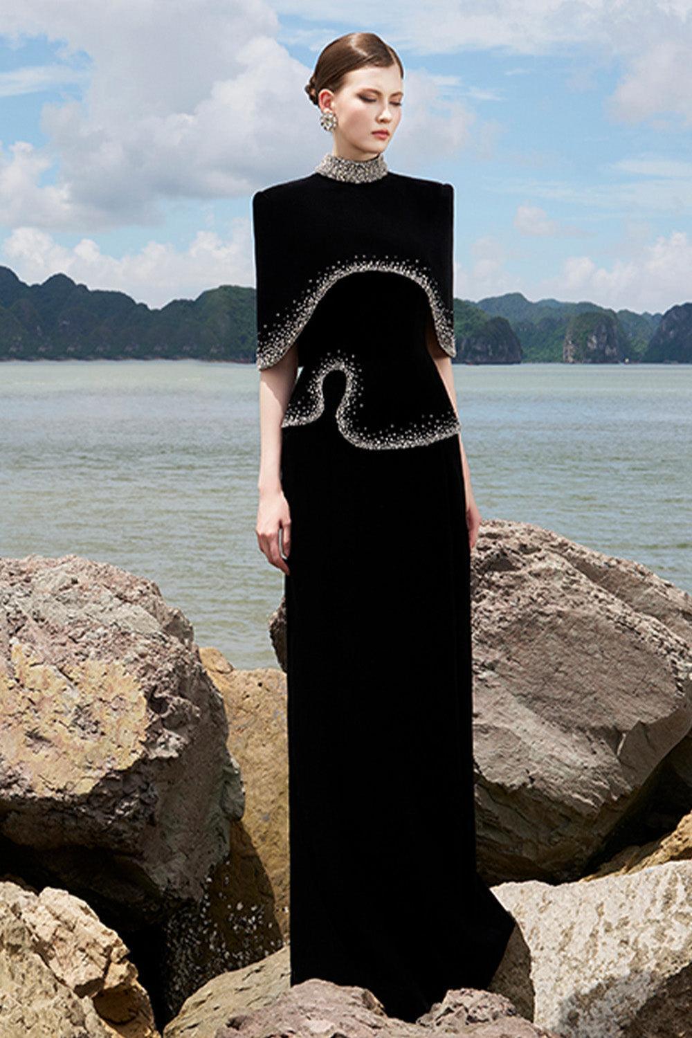 Ramsey Cropped High Neck Velvet Cape