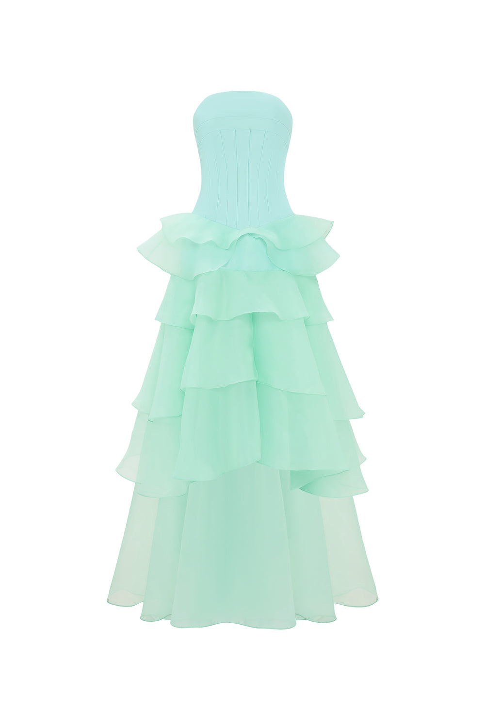 Cascade Straight Across Ruffle Maxi Dress