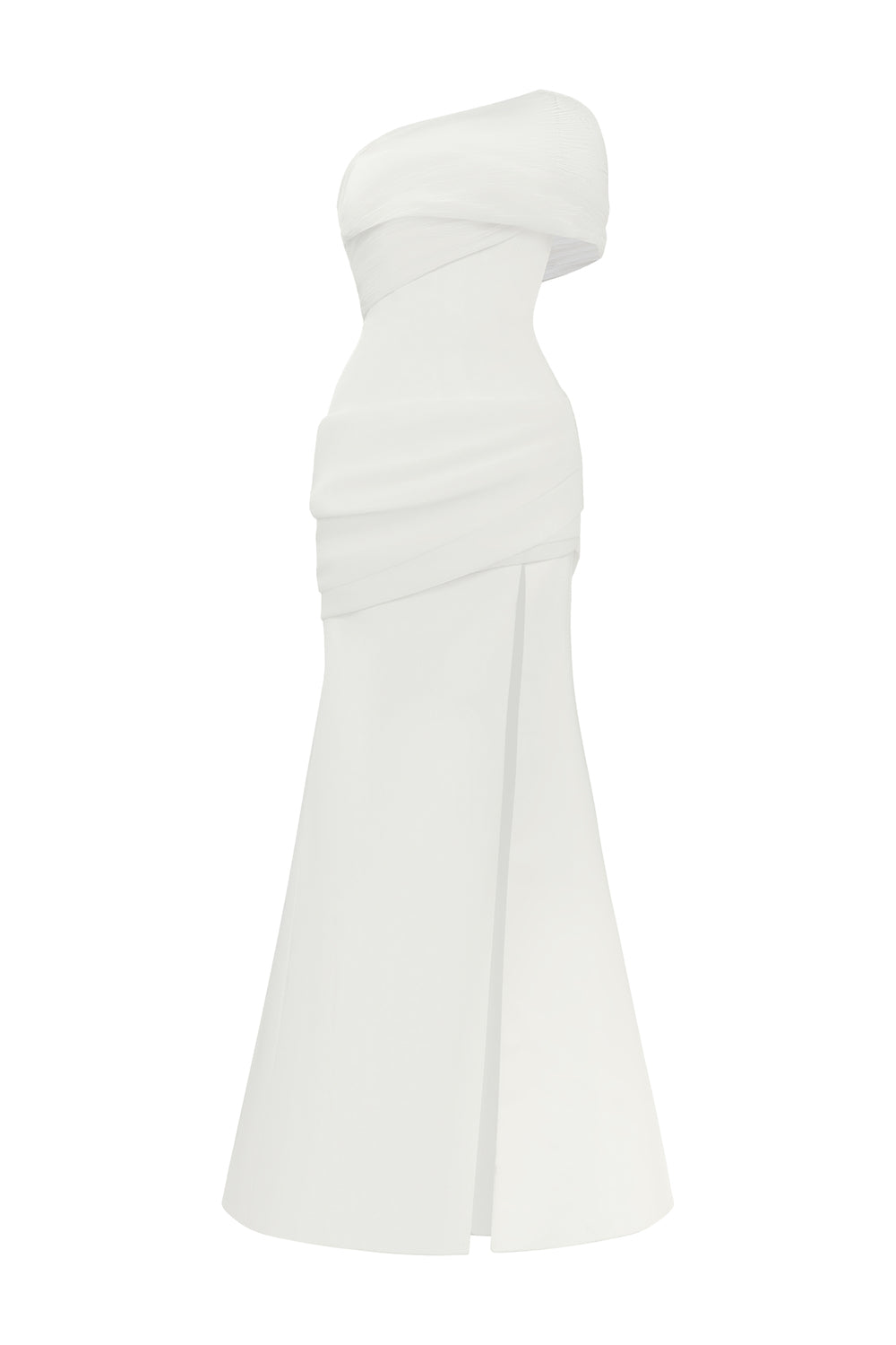 Ethereal Grace Asymmetric Sleeve Draped Maxi Dress