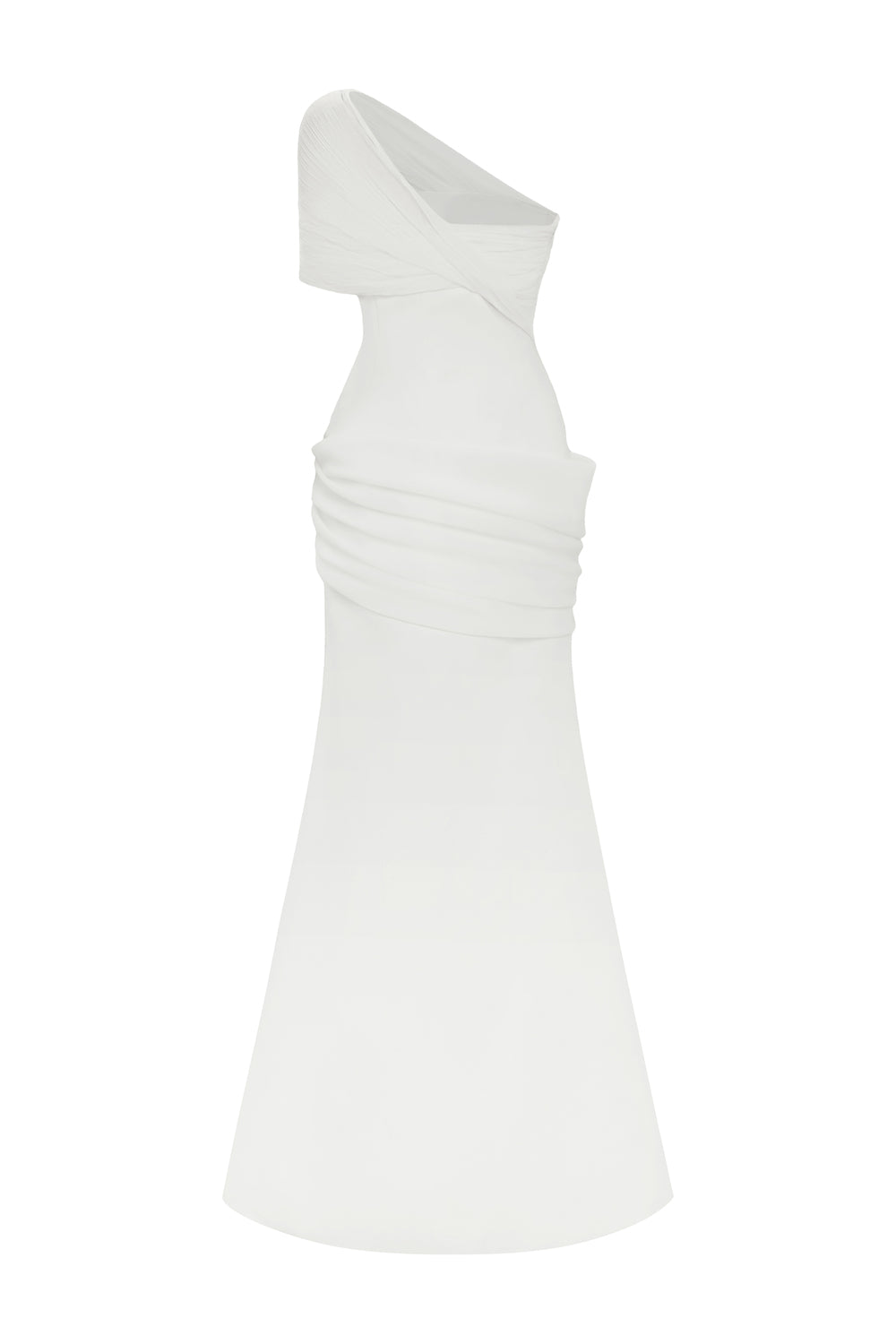 Ethereal Grace Asymmetric Sleeve Draped Maxi Dress