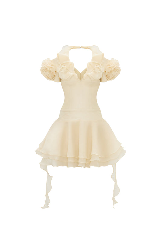 Fleur de Soleil Puff Sleeve Ruffle Mini Dress