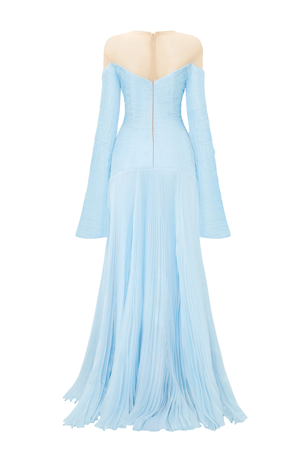 Azure Rhapsody Wide Sleeve Pleated Maxi Dress