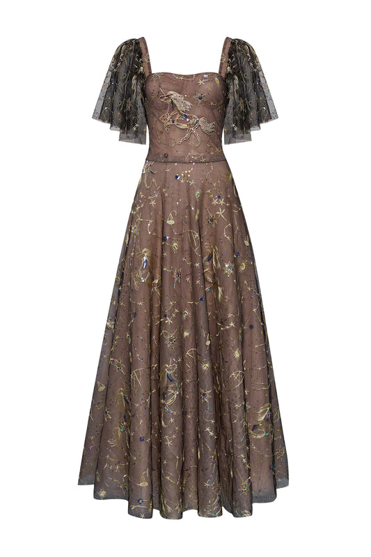 Celeste Butterfly Sleeve Embroidery Maxi Dress