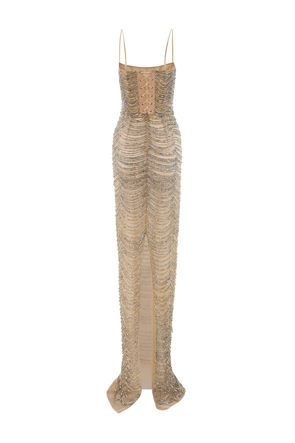 Zanora Bodycon Spaghetti Strap Mesh Floor Length Dress