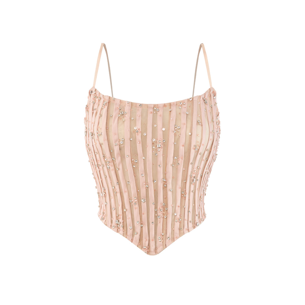 Lyvienne Cropped Spaghetti Strap Mesh Top