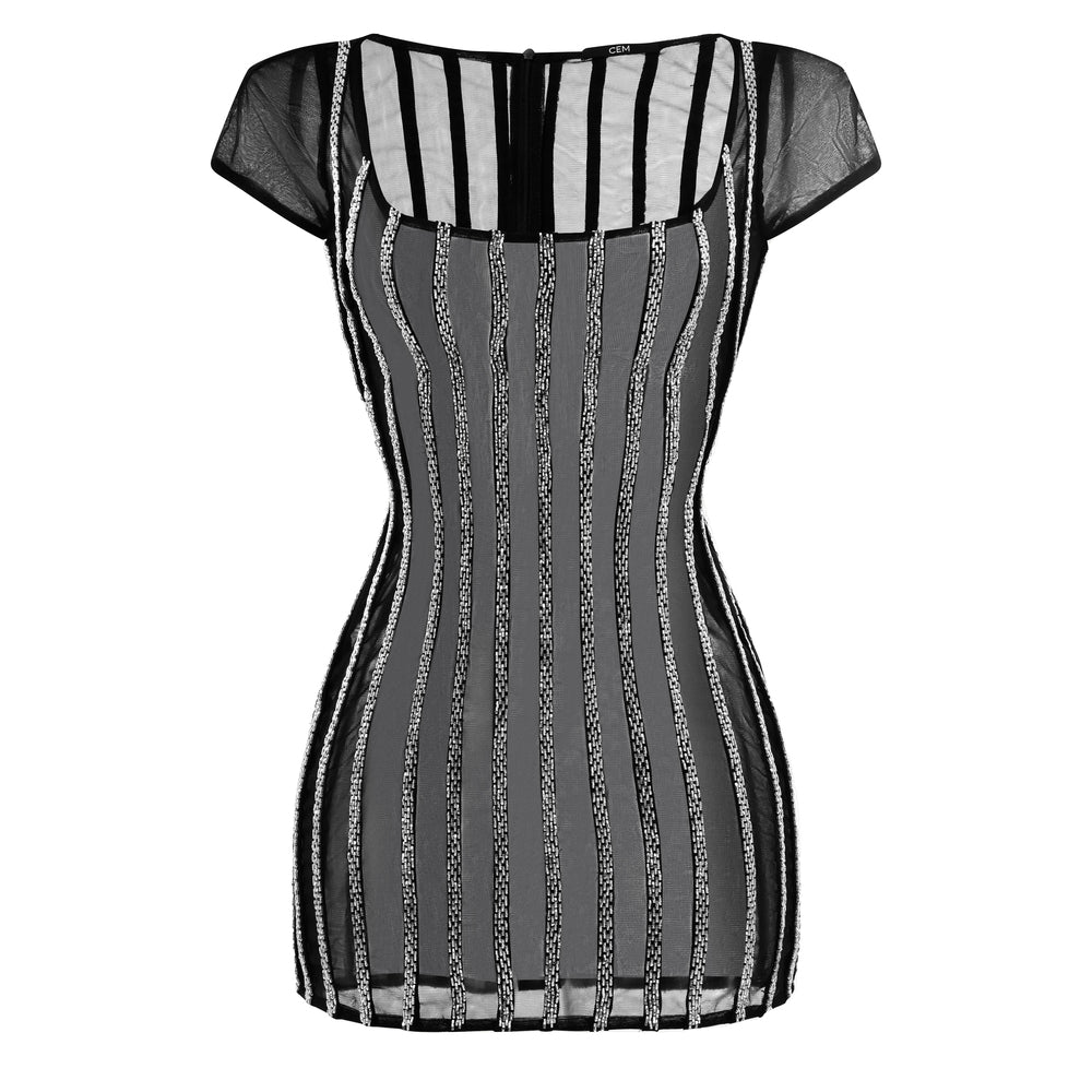 Mirellune Bodycon Scoop Neck Chiffon Mini Dress