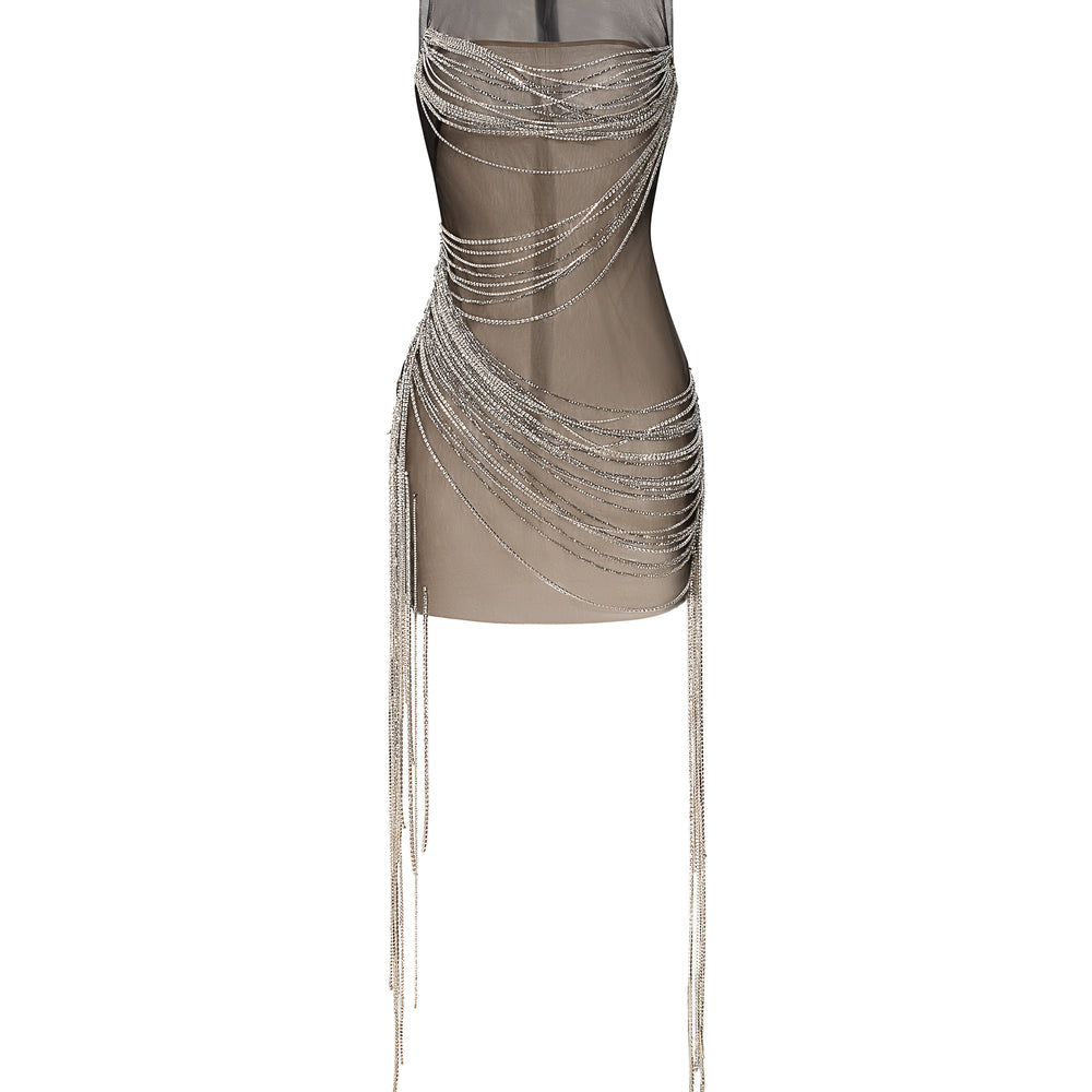 Velithra Bodycon Round Neck Chiffon Mini Dress