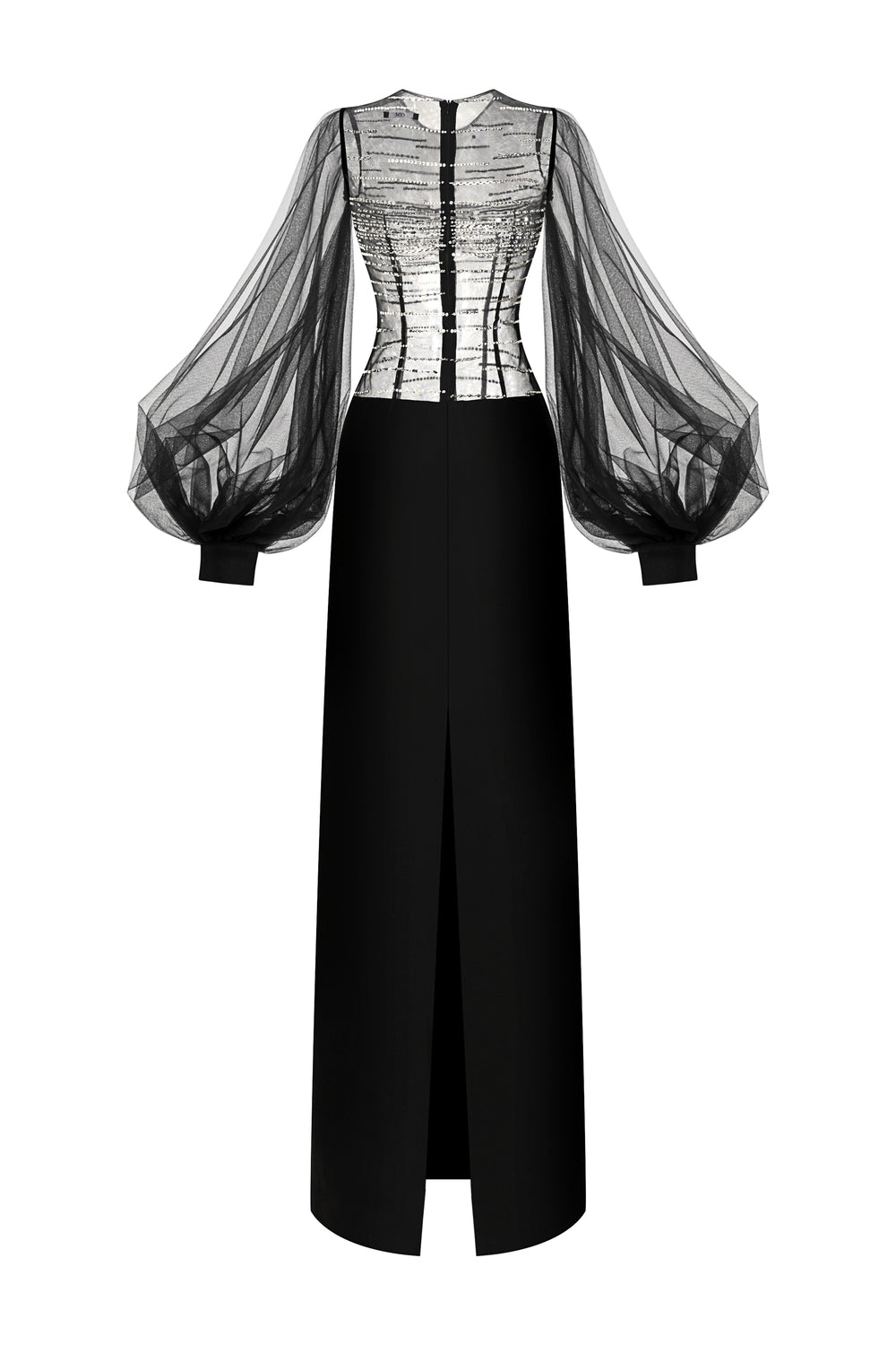 Kaelis Sheath Bishop Sleeved Crepe Floor Length Dress