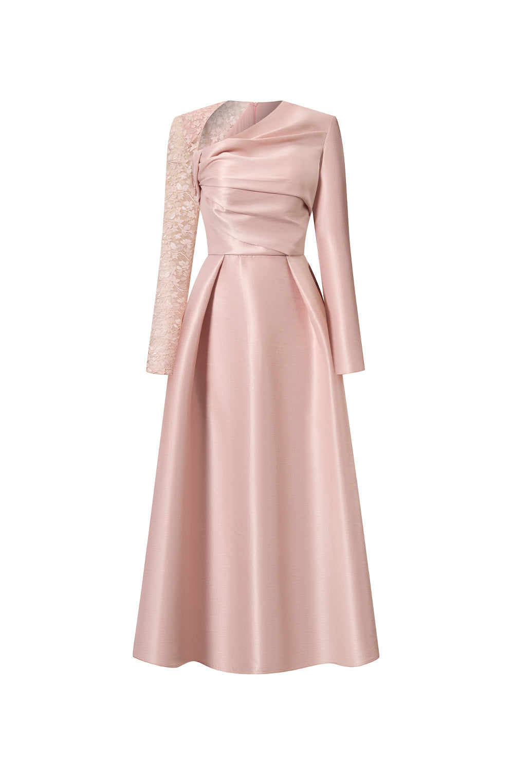 Aarina Fit and Flare Asymmetric Neck Taffeta Midi Dress