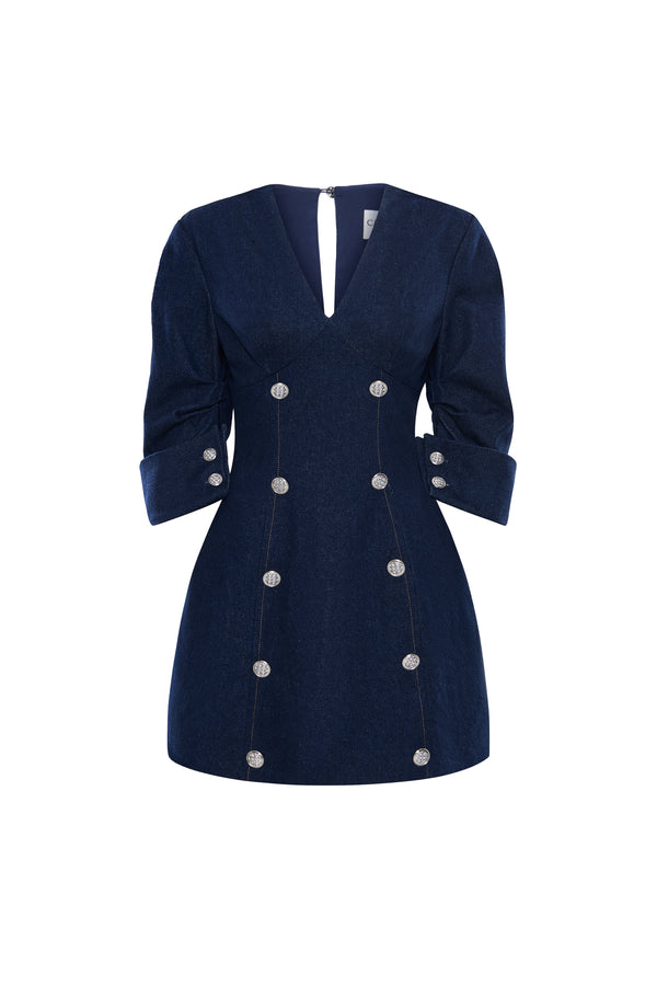 Evandra A-line Button Denim Mini Dress